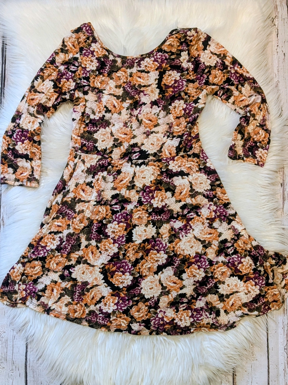 one clothing Floral Fit & Flare Dress in Purple and Peach